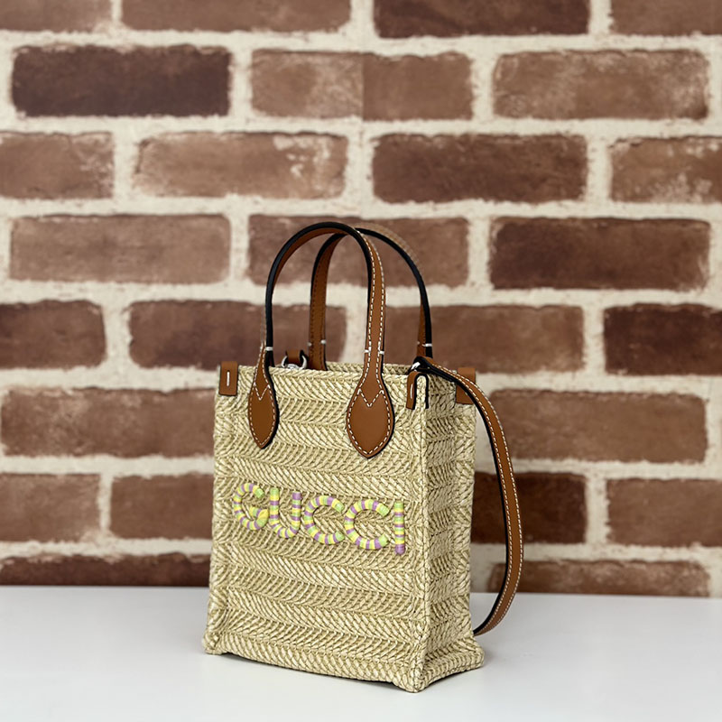 グッチ バッグ 人気 GUCCI スーパーミニ ストロー エフェクト バッグ 780083 FAC42 9561 ナチュラル グッチ トートバッグ アウトレット - 画像 (6)