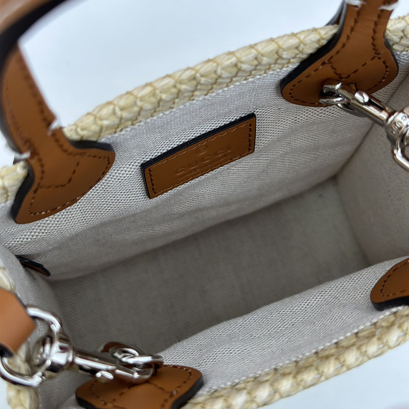 グッチ バッグ 人気 GUCCI スーパーミニ ストロー エフェクト バッグ 780083 FAC42 9561 ナチュラル グッチ トートバッグ アウトレット - 画像 (2)