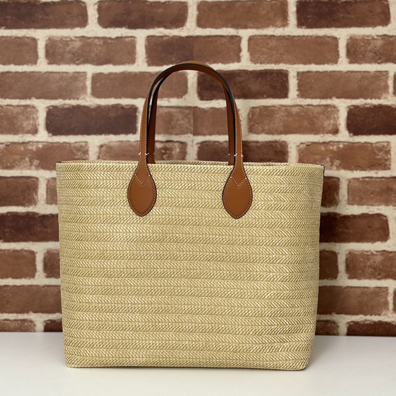 グッチ バッグ 人気 GUCCI ミディアム ストロー エフェクト トートバッグ 779666 FAC42 9561 ナチュラル グッチ トートバッグ アウトレット - 画像 (5)