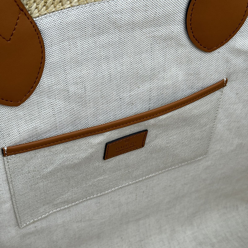 グッチ バッグ 人気 GUCCI ミディアム ストロー エフェクト トートバッグ 779666 FAC42 9561 ナチュラル グッチ トートバッグ アウトレット - 画像 (2)