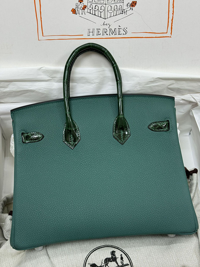 人気色 H品 エルメス バーキン25 タッチ ヴェールフォンセ トゴ/クロコダイル ニロティカスマット シルバー金具 2517866 エルメスバーキンタッチ - 画像 (10)