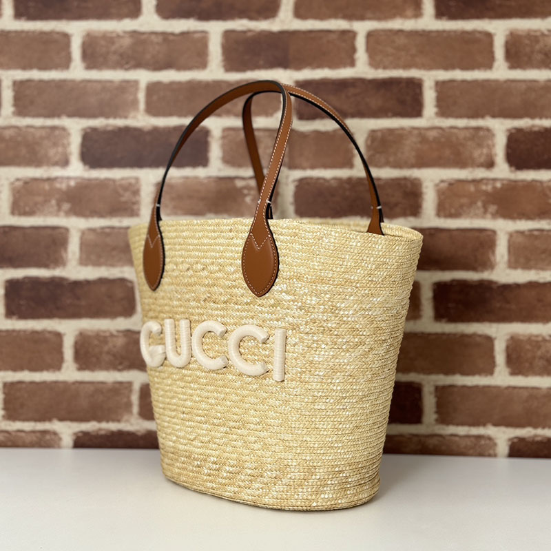 グッチ バッグ 人気 GUCCI パッチ ミディアム ストロー トートバッグ 779530 9AAE9 9541 ナチュラル グッチ トートバッグ アウトレット - 画像 (6)