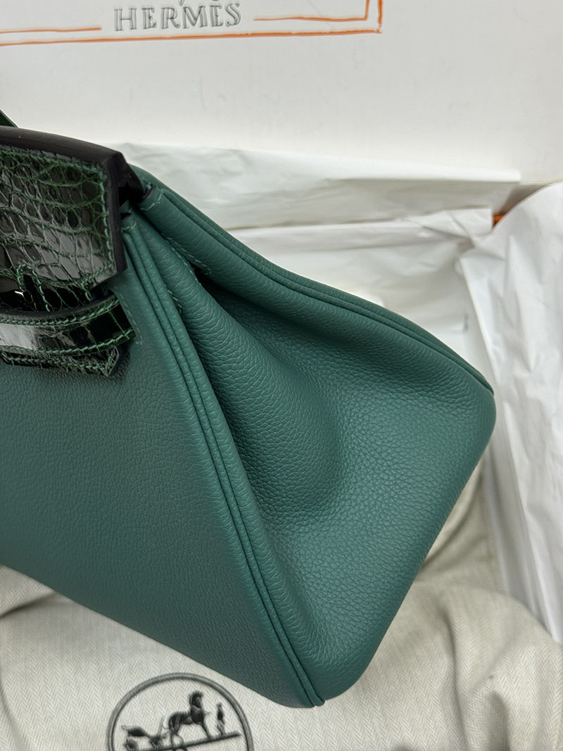 人気色 H品 エルメス バーキン25 タッチ ヴェールフォンセ トゴ/クロコダイル ニロティカスマット シルバー金具 2517866 エルメスバーキンタッチ - 画像 (8)