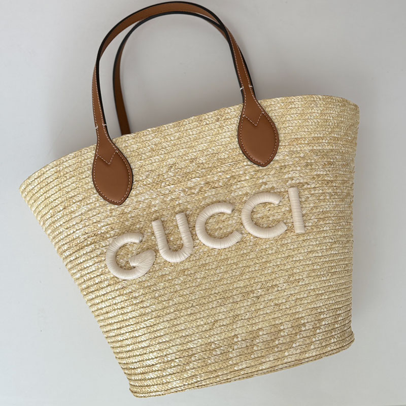 グッチ バッグ 人気 GUCCI パッチ ミディアム ストロー トートバッグ 779530 9AAE9 9541 ナチュラル グッチ トートバッグ アウトレット - 画像 (4)