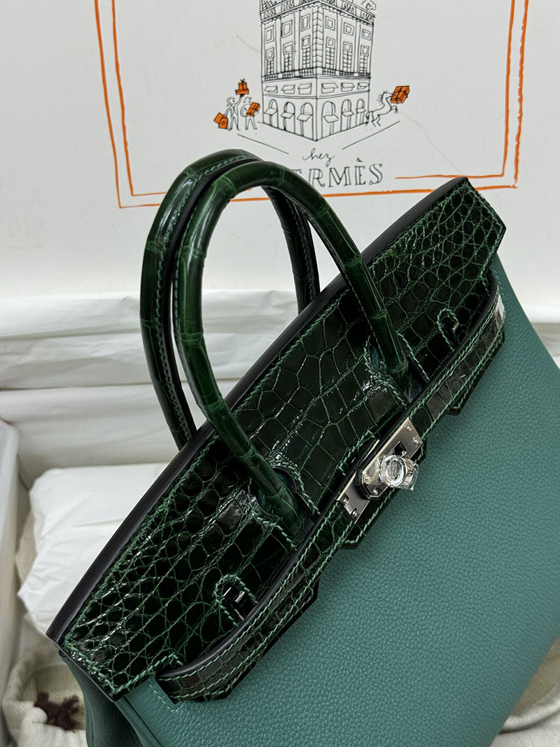 人気色 H品 エルメス バーキン25 タッチ ヴェールフォンセ トゴ/クロコダイル ニロティカスマット シルバー金具 2517866 エルメスバーキンタッチ - 画像 (7)