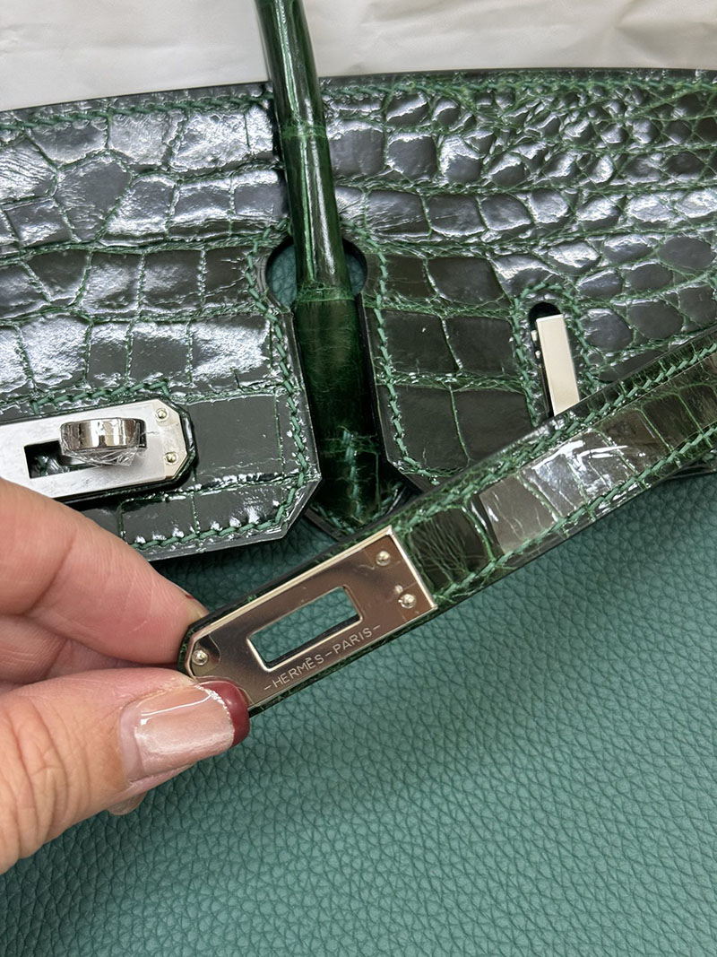 人気色 H品 エルメス バーキン25 タッチ ヴェールフォンセ トゴ/クロコダイル ニロティカスマット シルバー金具 2517866 エルメスバーキンタッチ - 画像 (6)