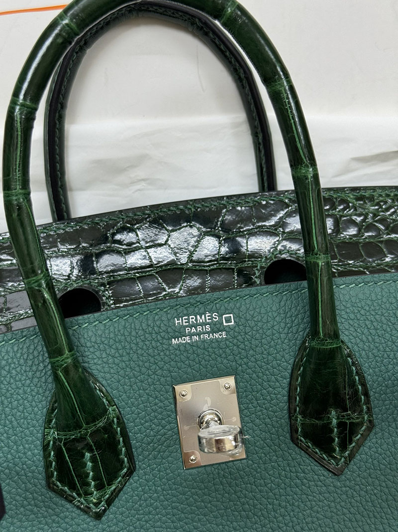 人気色 H品 エルメス バーキン25 タッチ ヴェールフォンセ トゴ/クロコダイル ニロティカスマット シルバー金具 2517866 エルメスバーキンタッチ - 画像 (4)