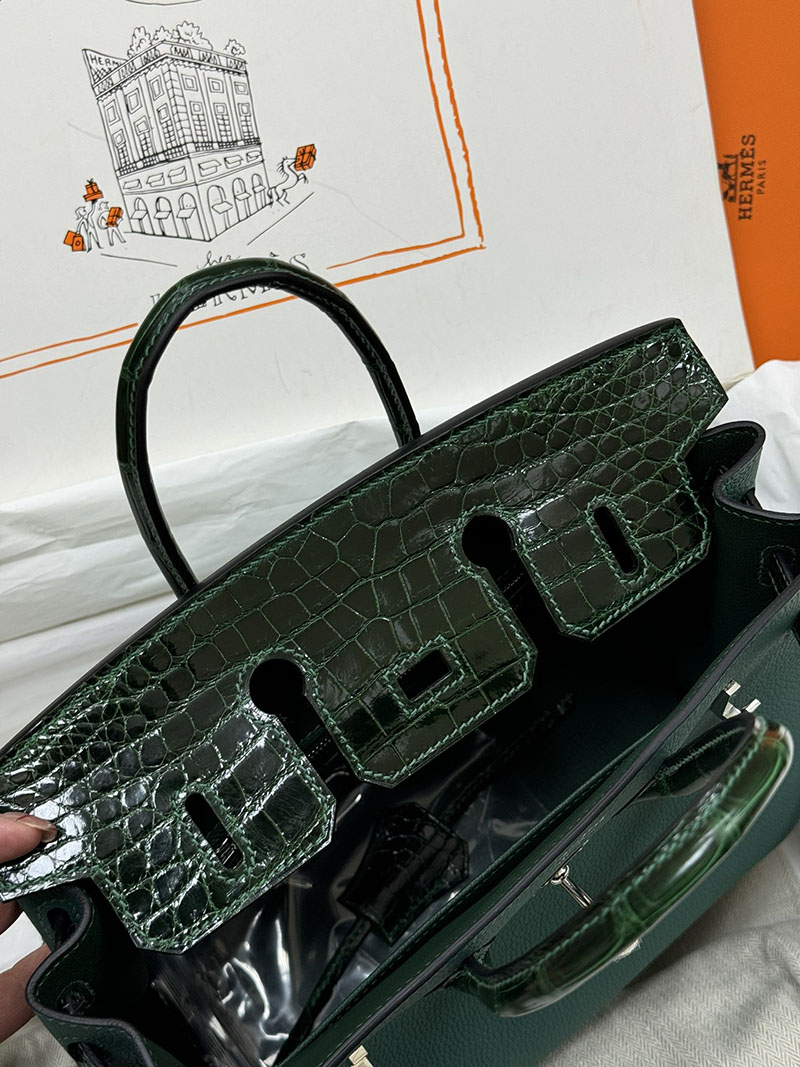 人気色 H品 エルメス バーキン25 タッチ ヴェールフォンセ トゴ/クロコダイル ニロティカスマット シルバー金具 2517866 エルメスバーキンタッチ - 画像 (3)