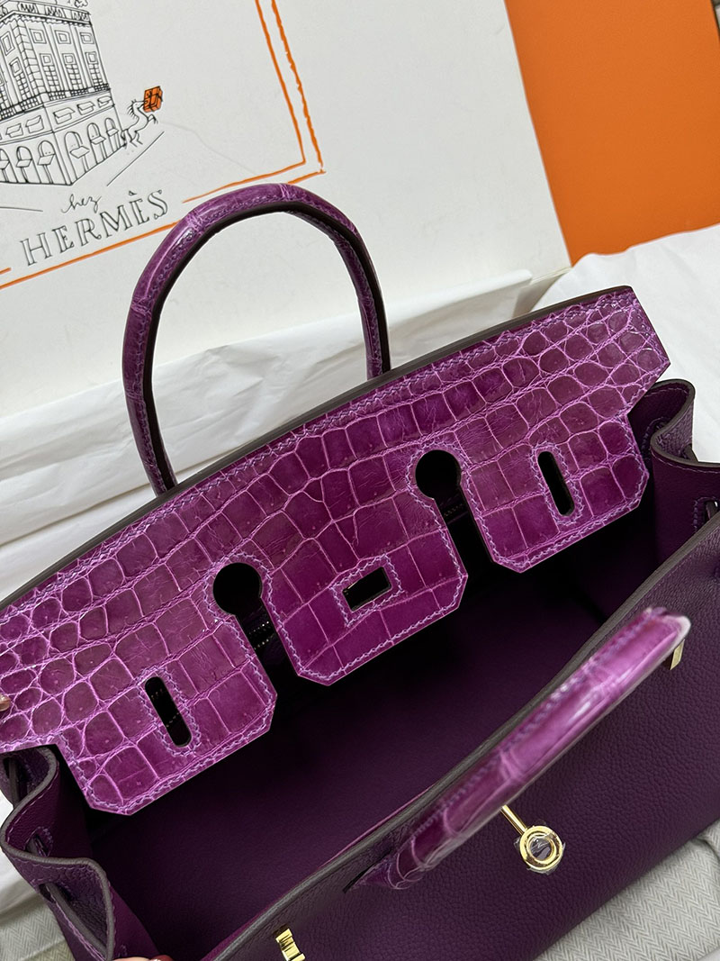 人気色 H品 エルメス バーキン25 タッチ アネモネ トゴ/クロコダイル ニロティカスマット ゴールド金具 2517867 エルメスバーキンタッチ - 画像 (2)