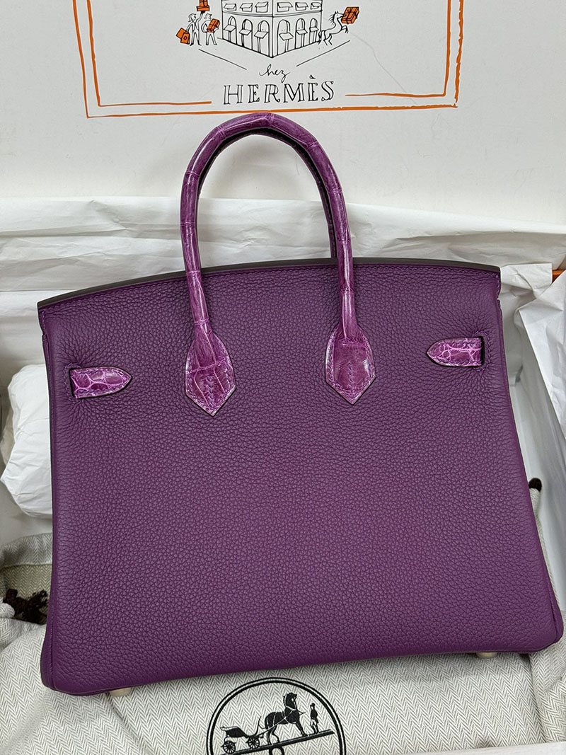 人気色 H品 エルメス バーキン25 タッチ アネモネ トゴ/クロコダイル ニロティカスマット ゴールド金具 2517867 エルメスバーキンタッチ - 画像 (10)