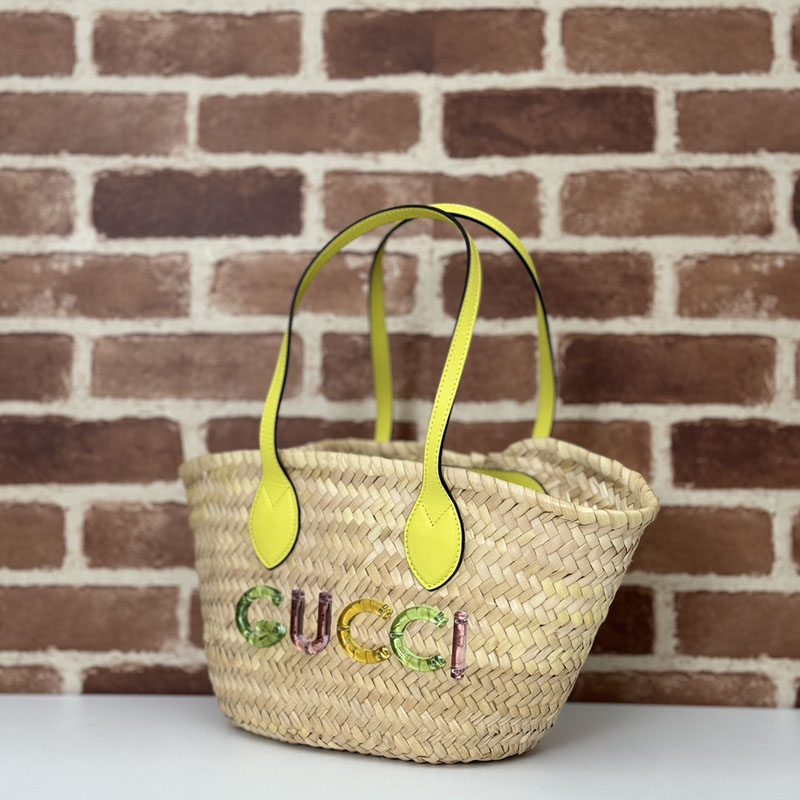 グッチ バッグ 人気 GUCCI ロゴ ミニ ストロー トートバッグ 782381 9AAE6 9563 ナチュラル グッチ トートバッグ アウトレット - 画像 (6)