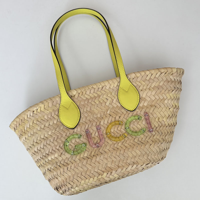 グッチ バッグ 人気 GUCCI ロゴ ミニ ストロー トートバッグ 782381 9AAE6 9563 ナチュラル グッチ トートバッグ アウトレット - 画像 (4)