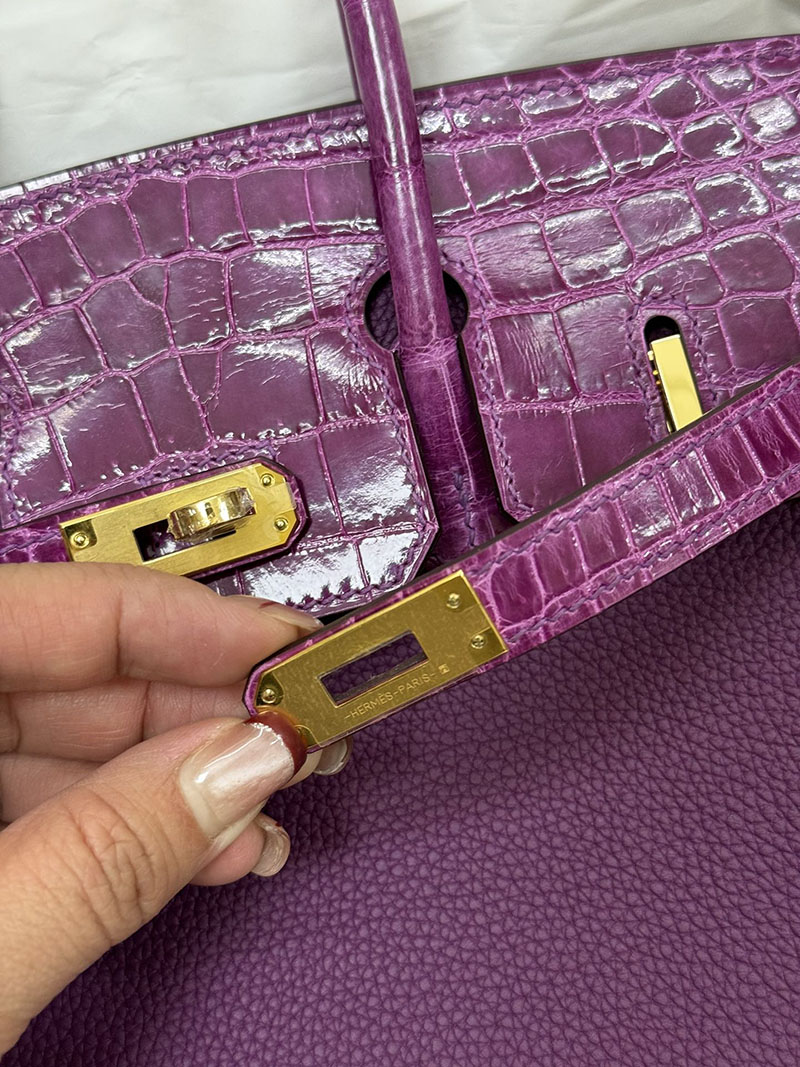 人気色 H品 エルメス バーキン25 タッチ アネモネ トゴ/クロコダイル ニロティカスマット ゴールド金具 2517867 エルメスバーキンタッチ - 画像 (5)
