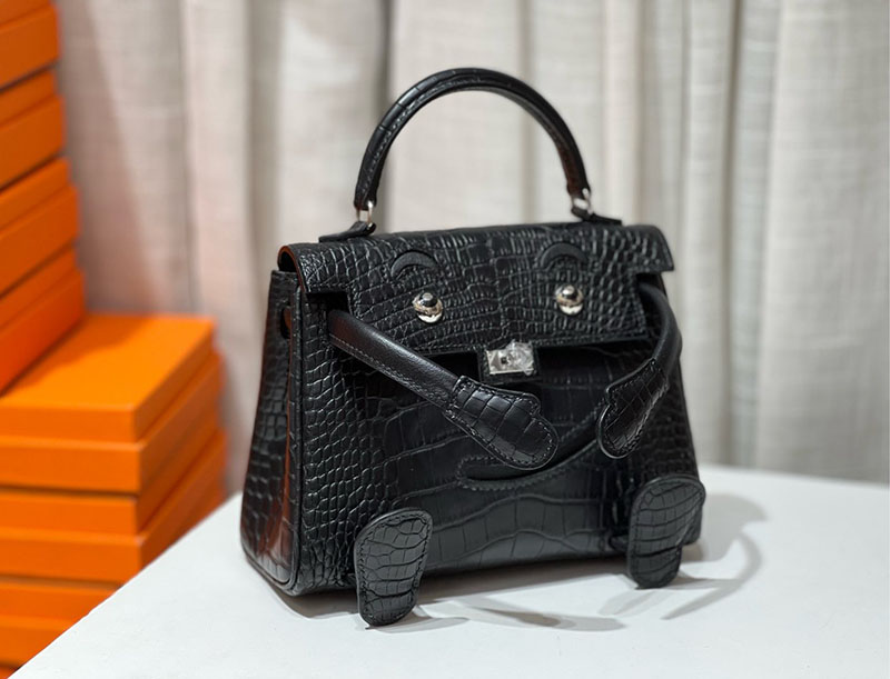 エルメス ケリードール パーソナル 黒 ブラック クロコダイル ニロティカスマット シルバー金具 2517930 ケリードール風 - 画像 (8)