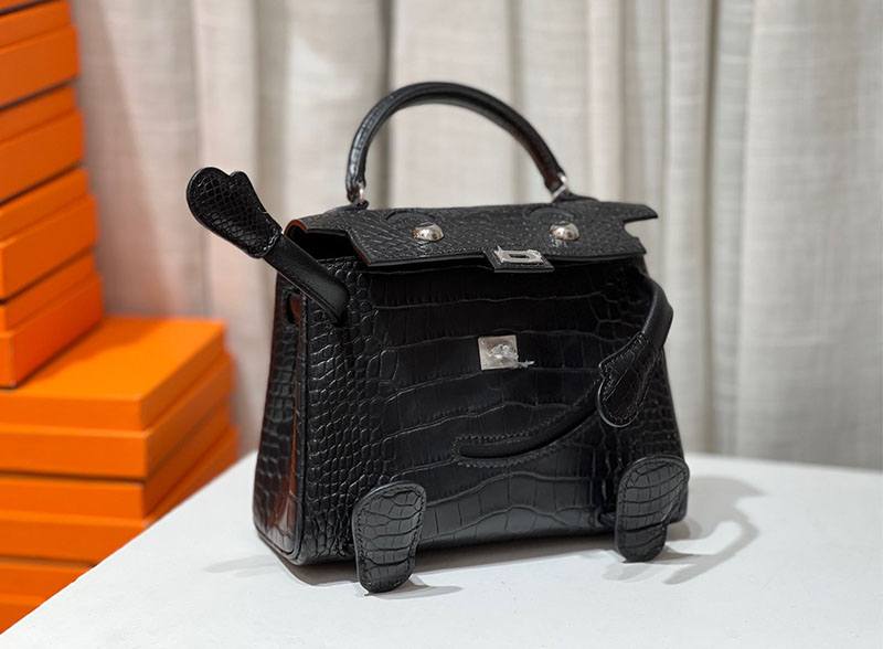 エルメス ケリードール パーソナル 黒 ブラック クロコダイル ニロティカスマット シルバー金具 2517930 ケリードール風 - 画像 (5)