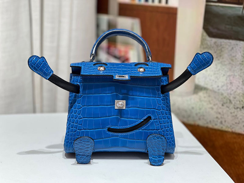 エルメス ケリードール パーソナル ブルーゼリージュ/黒 ブラック クロコダイル ニロティカスマット シルバー金具 2517931 ケリードール風 - 画像 (7)