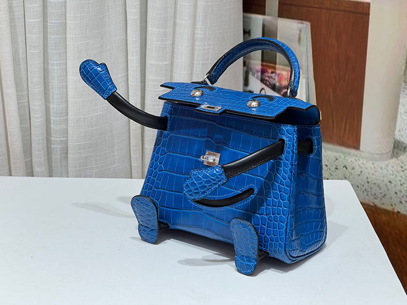 エルメス ケリードール パーソナル ブルーゼリージュ/黒 ブラック クロコダイル ニロティカスマット シルバー金具 2517931 ケリードール風 - 画像 (6)