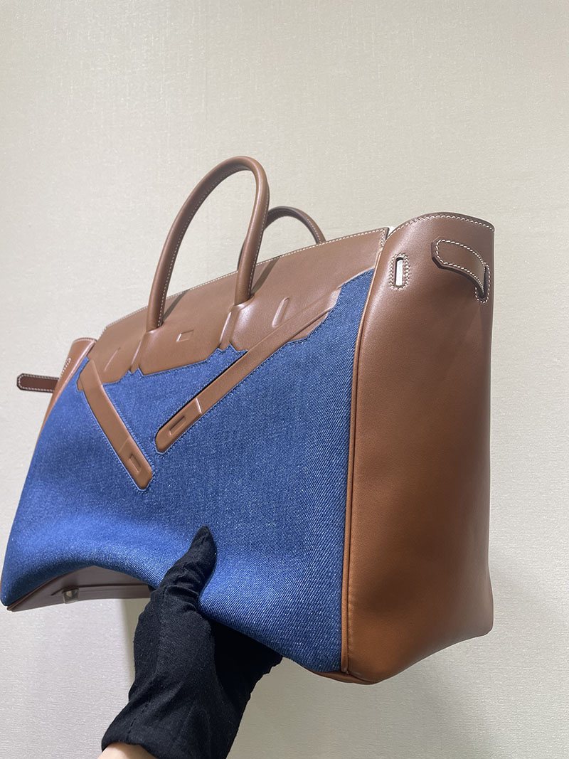 並行輸入品 エルメス バーキン35 シャドー ゴールド エヴァーカーフ/トワルアッシュ シルバー金具 2517933 バーキン シャドウ 35 - 画像 (8)