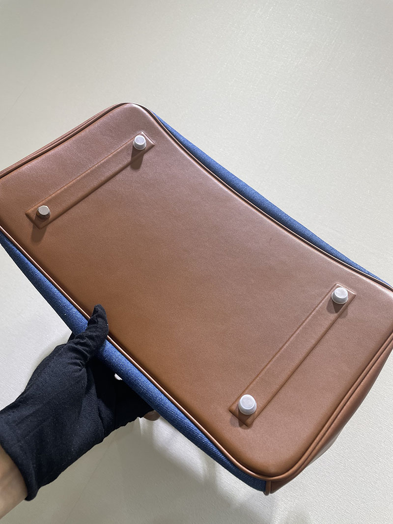 並行輸入品 エルメス バーキン35 シャドー ゴールド エヴァーカーフ/トワルアッシュ シルバー金具 2517933 バーキン シャドウ 35 - 画像 (7)