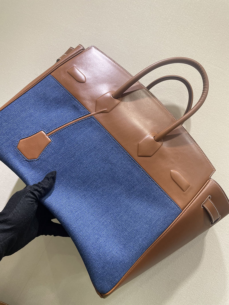 並行輸入品 エルメス バーキン35 シャドー ゴールド エヴァーカーフ/トワルアッシュ シルバー金具 2517933 バーキン シャドウ 35 - 画像 (5)