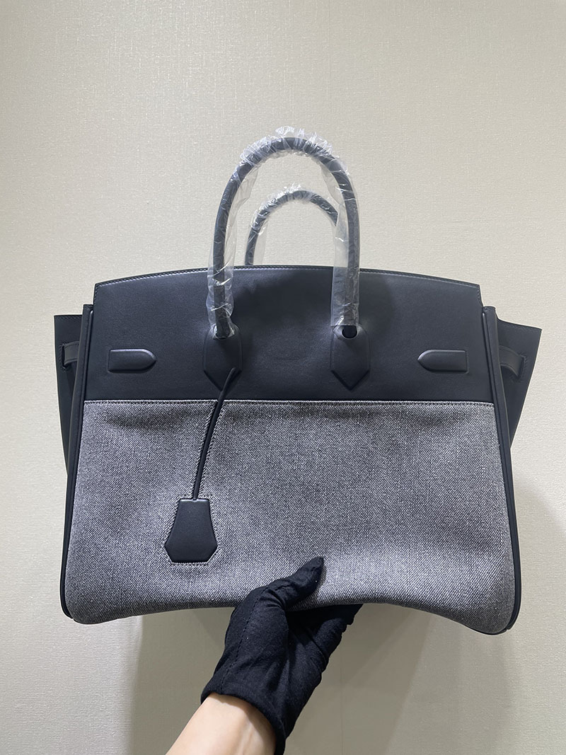 並行輸入品 エルメス バーキン35 シャドー 黒 ブラック エヴァーカーフ/トワルアッシュ シルバー金具 2517934 バーキン シャドウ 35 - 画像 (8)