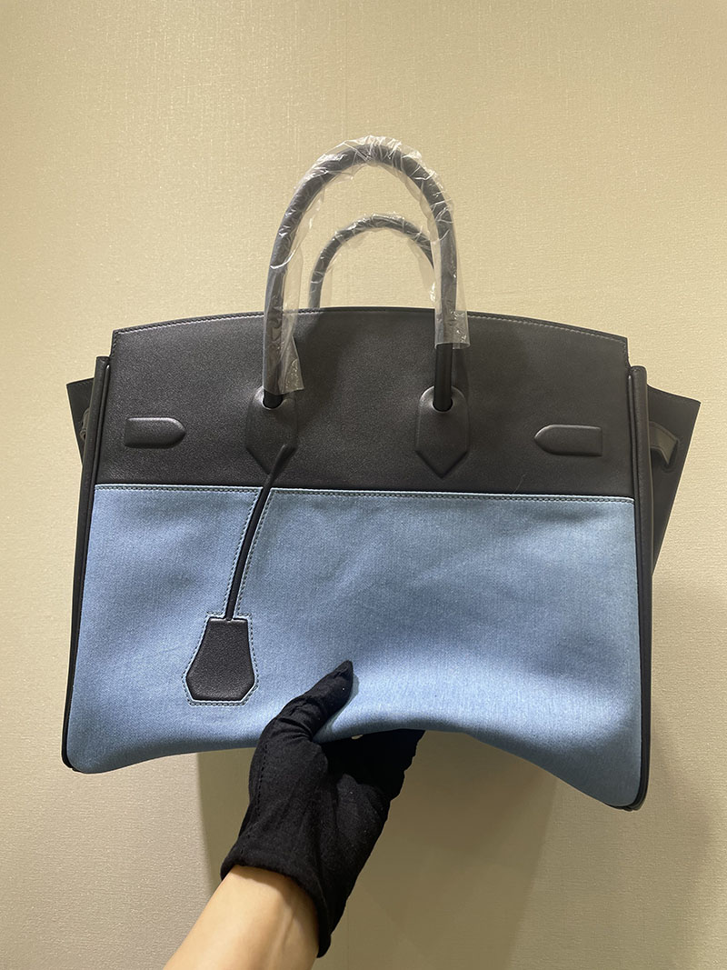 並行輸入品 エルメス バーキン35 シャドー 黒 ブラック/ブルージーン エヴァーカーフ/トワルアッシュ シルバー金具 2517936 シャドーバーキン 定価 - 画像 (6)