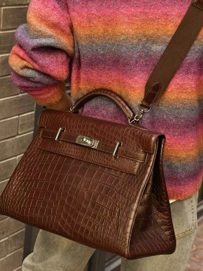 エルメス メンズ バッグ 人気 HERMES ケリー 42cm 内縫い アバンヌ クロコダイル アリゲーターマット シルバー金具 2519453 - 画像 (4)