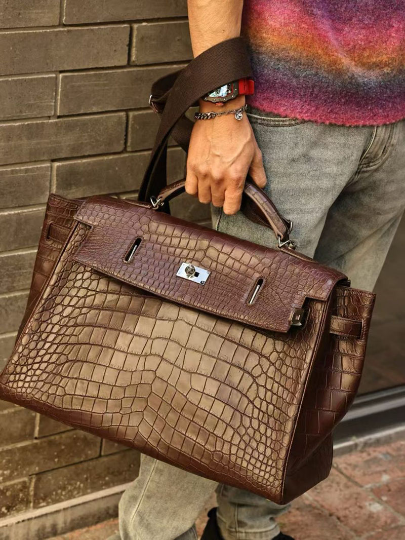 エルメス メンズ バッグ 人気 HERMES ケリー 42cm 内縫い アバンヌ クロコダイル アリゲーターマット シルバー金具 2519453 - 画像 (3)