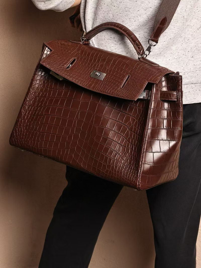 men's bags エルメス バッグ HERMES ケリー 42cm 内縫い アバンヌ クロコダイル アリゲーターマット シルバー金具 2519481 - 画像 (8)