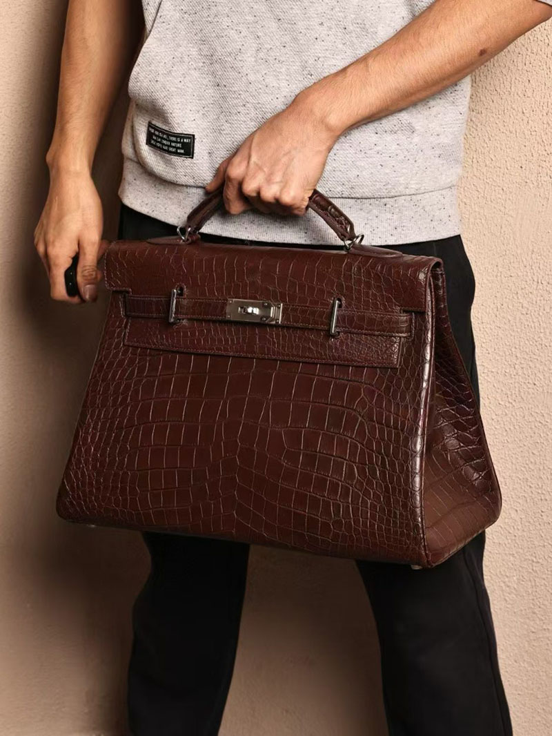 men's bags エルメス バッグ HERMES ケリー 42cm 内縫い アバンヌ クロコダイル アリゲーターマット シルバー金具 2519481 - 画像 (7)