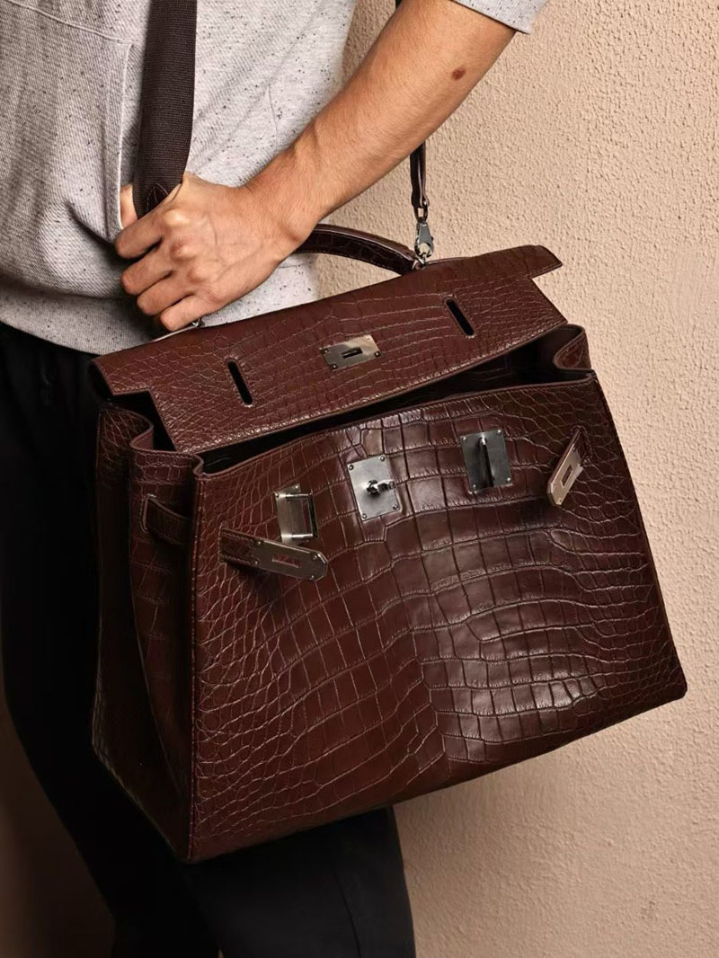 men's bags エルメス バッグ HERMES ケリー 42cm 内縫い アバンヌ クロコダイル アリゲーターマット シルバー金具 2519481 - 画像 (2)