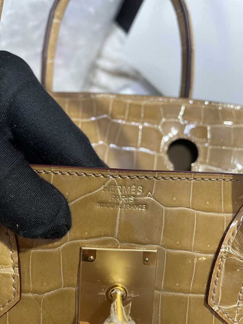 エルメス バーキン30 ビスキュイ クロコダイル ポロサスマット ゴールド金具 2519501 バーキン バッグ クロコ - 画像 (3)