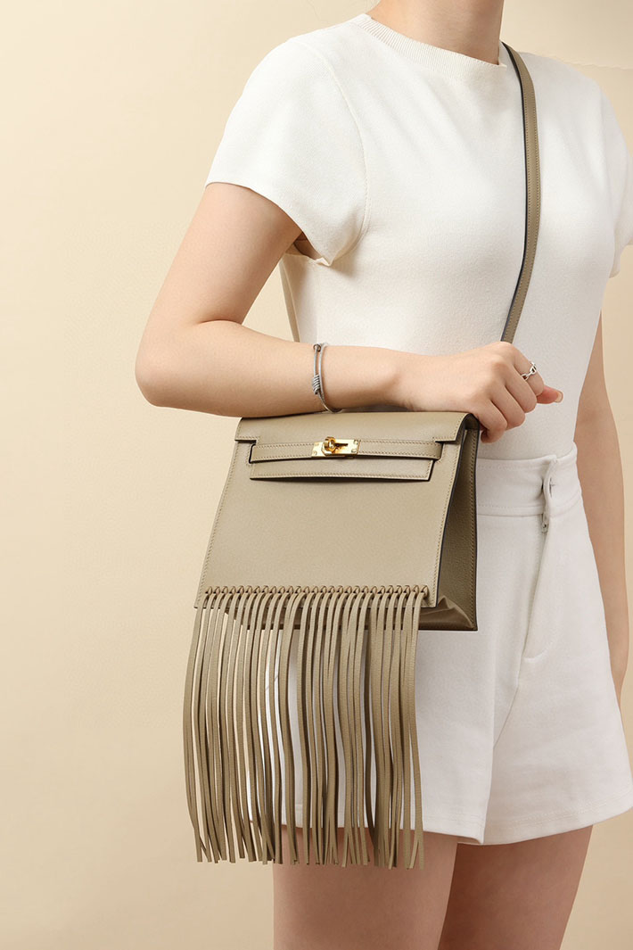 エルメス HERMES ケリーダンスフリンジ ベージュマルファ スイフト ゴールド金具 2518524 ケリーダンス フリンジ Kellydanse fringe - 画像 (2)