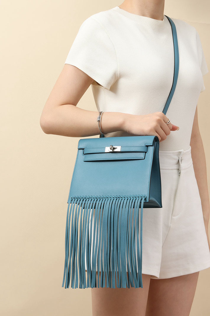 エルメス HERMES ケリーダンスフリンジ ニューブルージーン スイフト シルバー金具 2518529 ケリーダンス フリンジ Kellydanse fringe - 画像 (2)