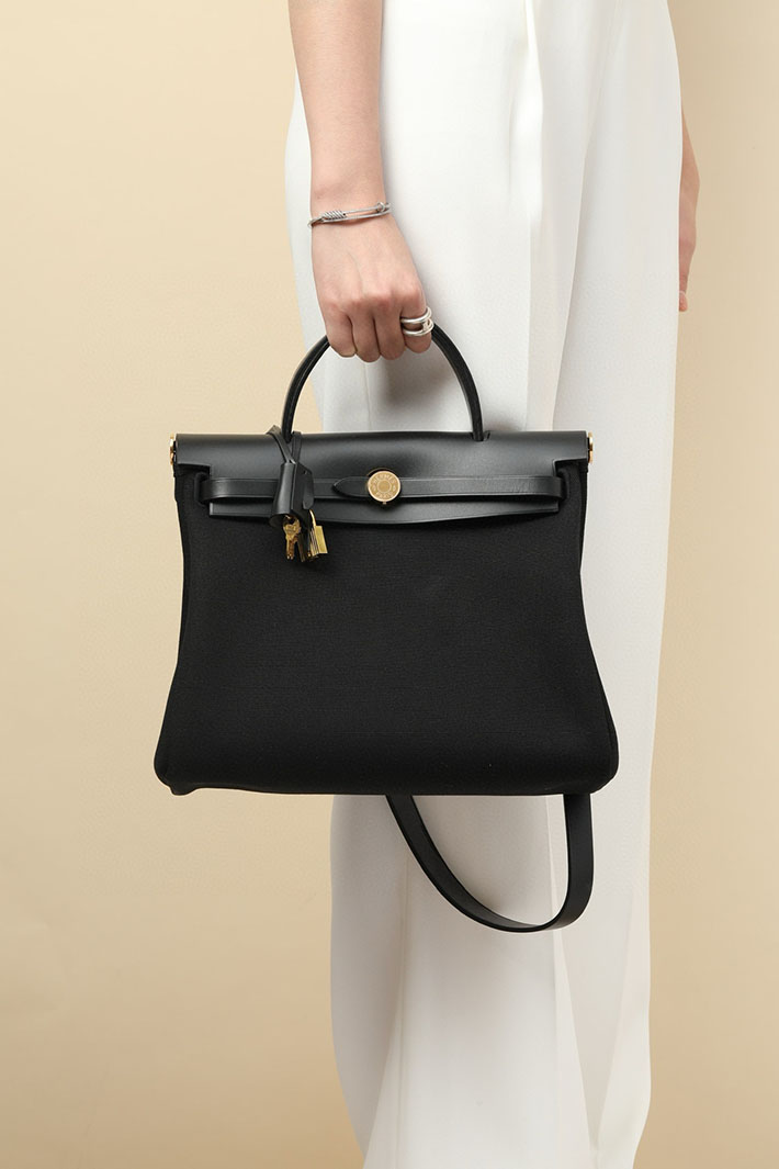 エルメス エールバッグジップ 31 PM 黒 ブラック トワルアッシュ ゴールド金具 2518544 エルメス エールバッグジップ31 - 画像 (3)