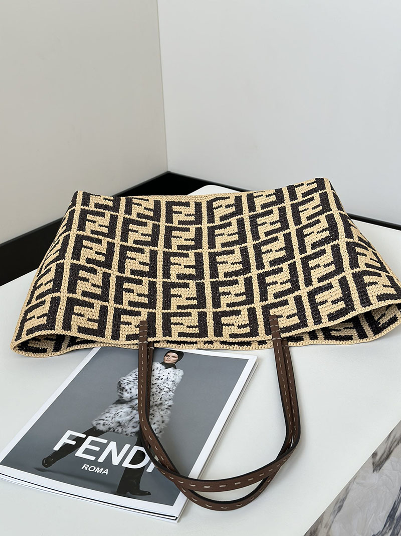 フェンディ 人気バッグ FENDI ロール ラージ ブラウン FFラフィアクロシェ トートバッグ 8BH425AS3BF1PII - 画像 (9)