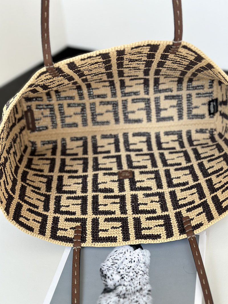 フェンディ 人気バッグ FENDI ロール ラージ ブラウン FFラフィアクロシェ トートバッグ 8BH425AS3BF1PII - 画像 (2)