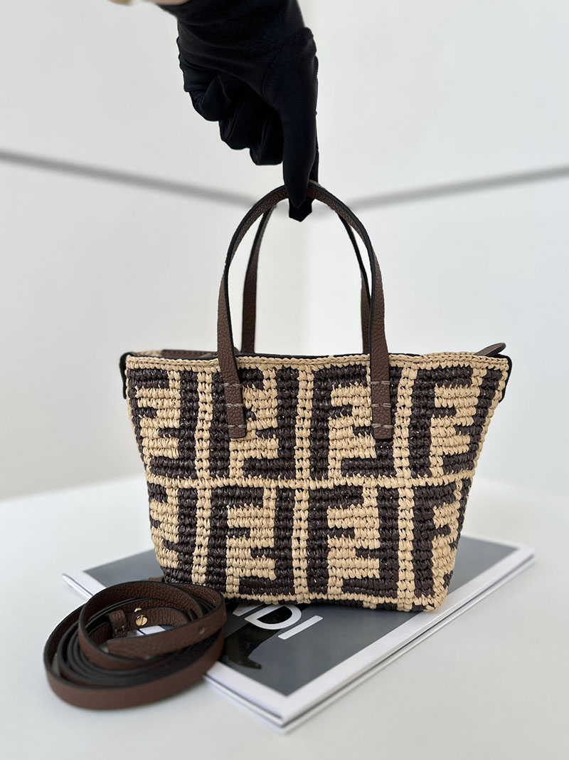 フェンディ 人気バッグ FENDI ロール ミニ ブラウンFFラフィア クロシェミニバッグ 8BS096AS3BF1PII - 画像 (9)