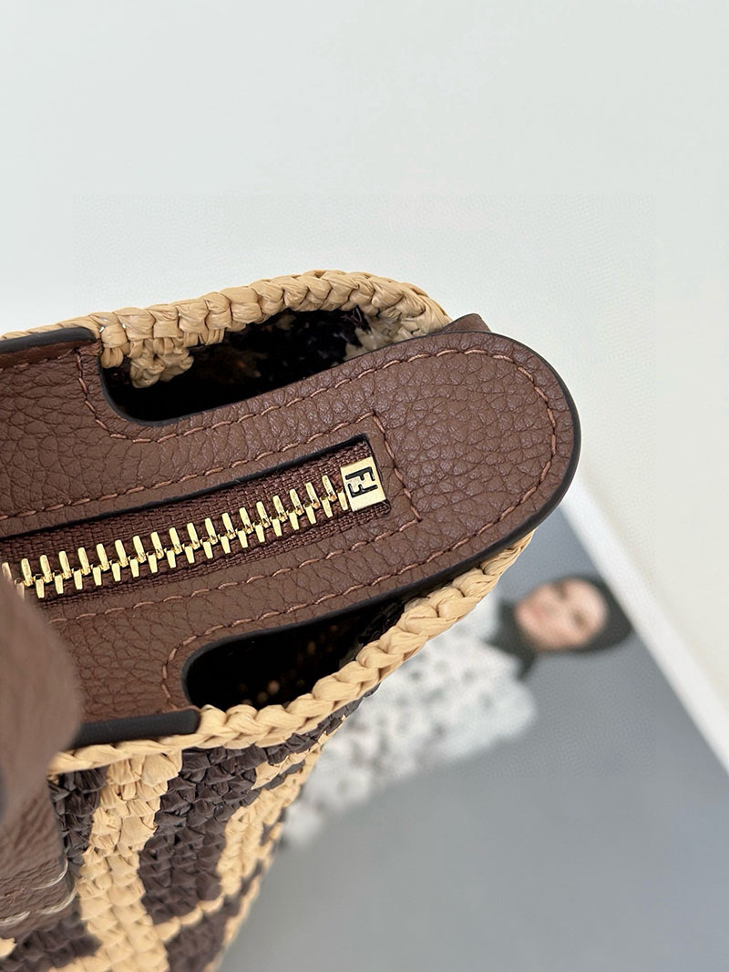 フェンディ 人気バッグ FENDI ロール ミニ ブラウンFFラフィア クロシェミニバッグ 8BS096AS3BF1PII - 画像 (6)