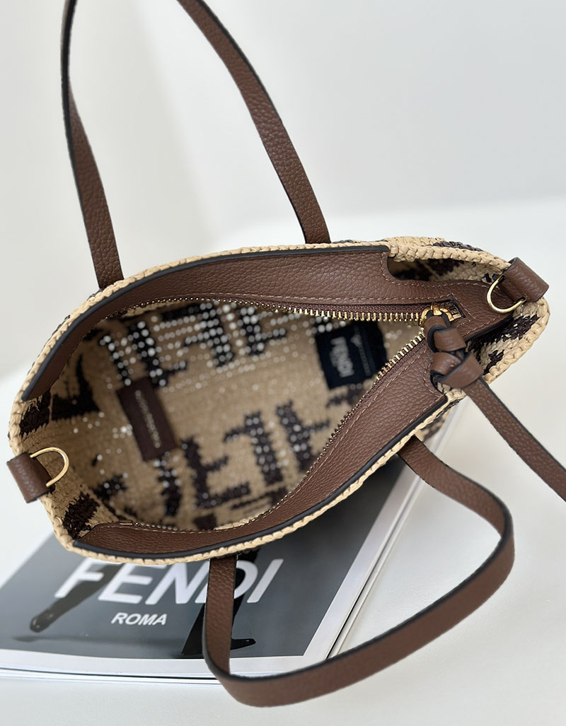 フェンディ 人気バッグ FENDI ロール ミニ ブラウンFFラフィア クロシェミニバッグ 8BS096AS3BF1PII - 画像 (2)