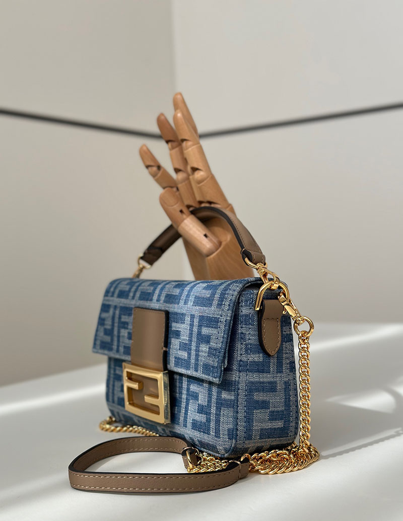 フェンディ 人気バッグ FENDI MAY DROP BAGUETTE FFモチーフ デニム風 ミニバッグ 8BS017AS3FF1PLM - 画像 (9)