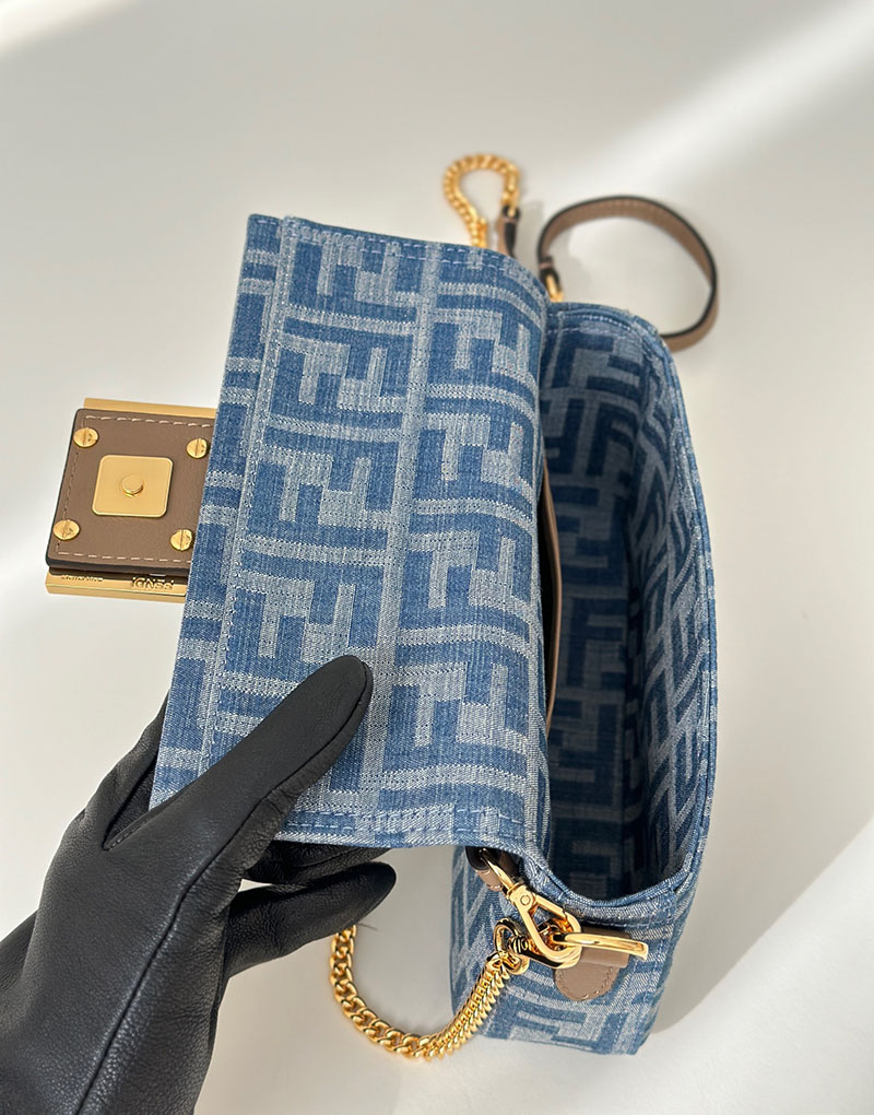 フェンディ 人気バッグ FENDI MAY DROP BAGUETTE FFモチーフ デニム風 ミニバッグ 8BS017AS3FF1PLM - 画像 (2)