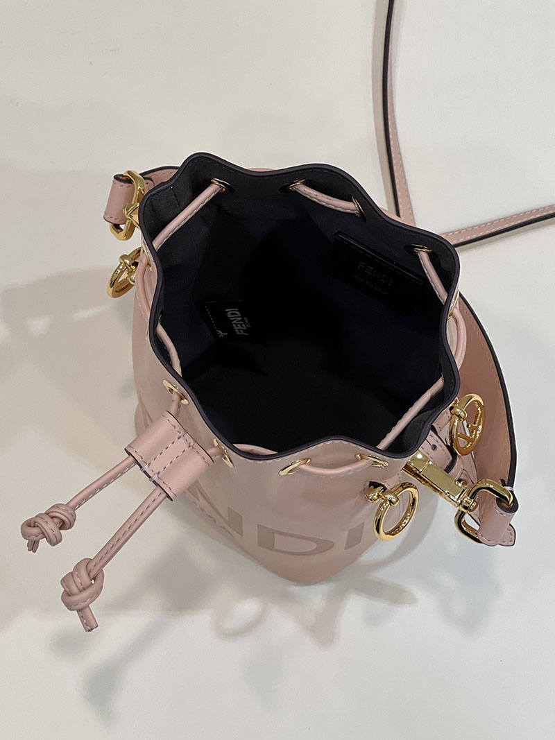 フェンディ 人気バッグ FENDI MINI MON TRESOR ミニ モン トレゾール スモール レザー ロゴ 巾着 鞄 ベージュピンク 8SB010AC9LF14N1 - 画像 (2)