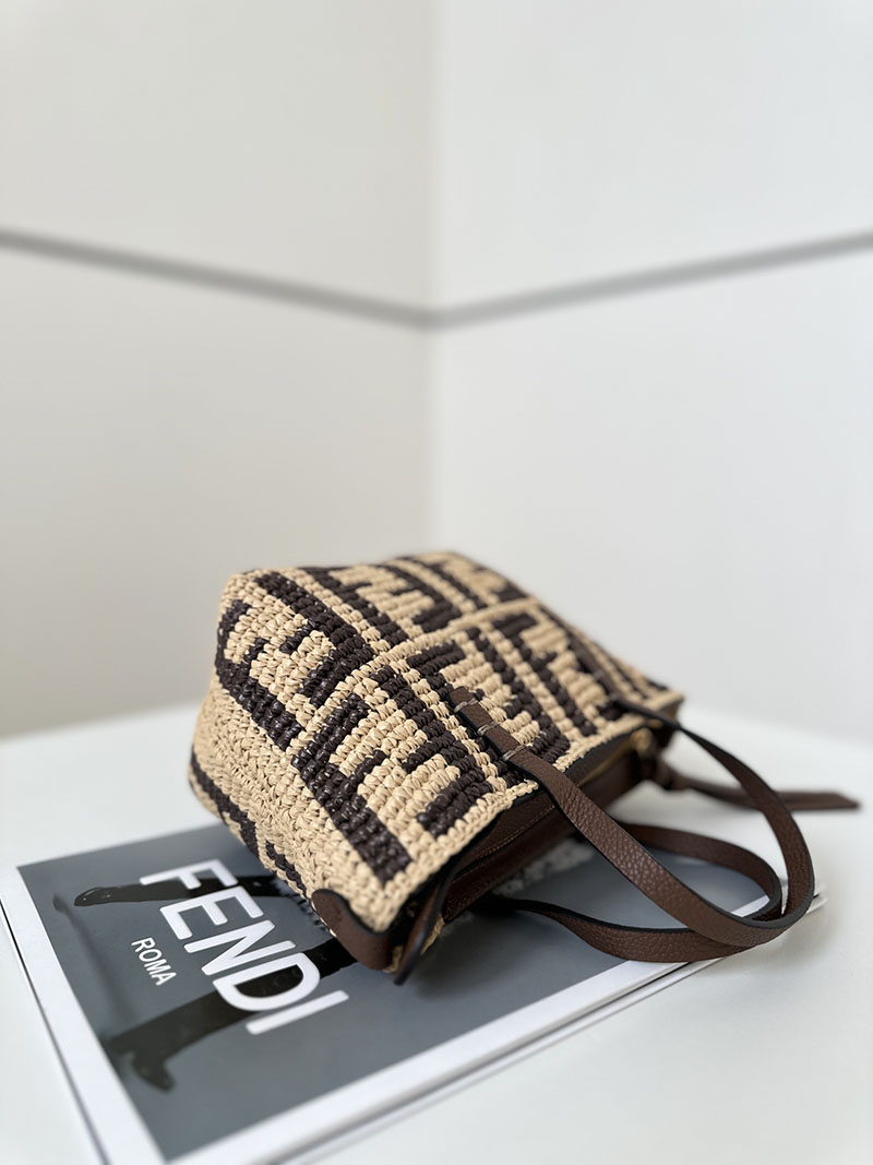 フェンディ 人気バッグ FENDI ロール ミニ ブラウンFFラフィア クロシェミニバッグ 8BS096AS3BF1PII - 画像 (8)