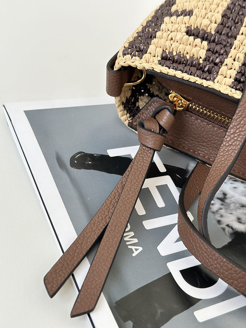 フェンディ 人気バッグ FENDI ロール ミニ ブラウンFFラフィア クロシェミニバッグ 8BS096AS3BF1PII - 画像 (6)
