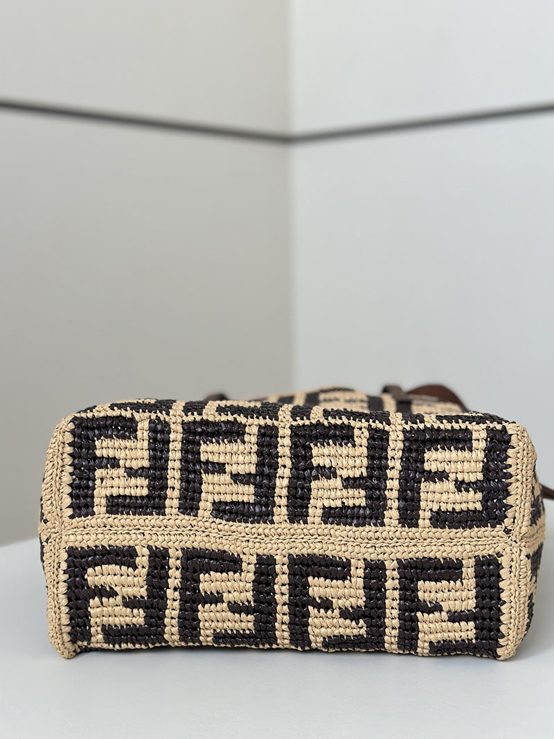 フェンディ 人気バッグ FENDI ロール スモール ブラウンFFラフィア クロシェ スリム クラッチ付きトートバッグ 8BH424AS3BF1PII - 画像 (8)