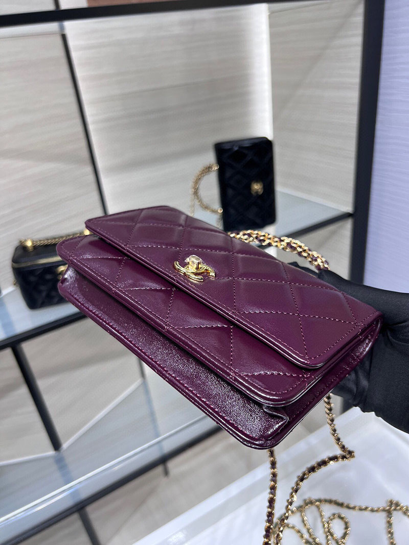 シャネル 新作バッグ 超N品 CHANEL チェーンウォレット シャイニー ラムスキン ワインレッド AP4166 B17675 NZG79 - 画像 (5)