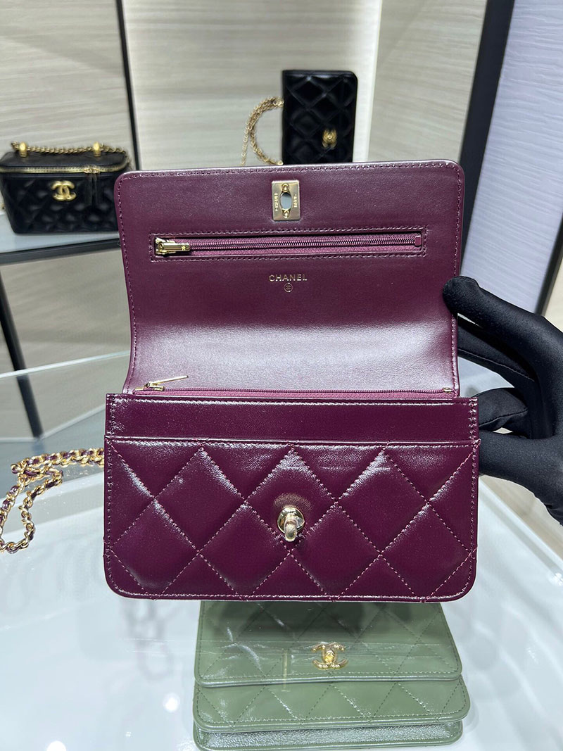 シャネル 新作バッグ 超N品 CHANEL チェーンウォレット シャイニー ラムスキン ワインレッド AP4166 B17675 NZG79 - 画像 (4)