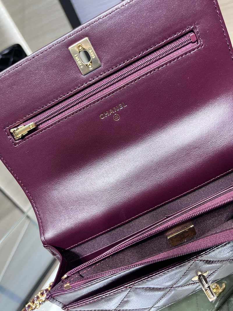 シャネル 新作バッグ 超N品 CHANEL チェーンウォレット シャイニー ラムスキン ワインレッド AP4166 B17675 NZG79 - 画像 (2)