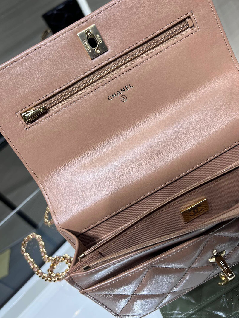 シャネル 新作バッグ 超N品 CHANEL チェーンウォレット シャイニー ラムスキン モカベージュ AP4166 B17675 NZG77 - 画像 (2)